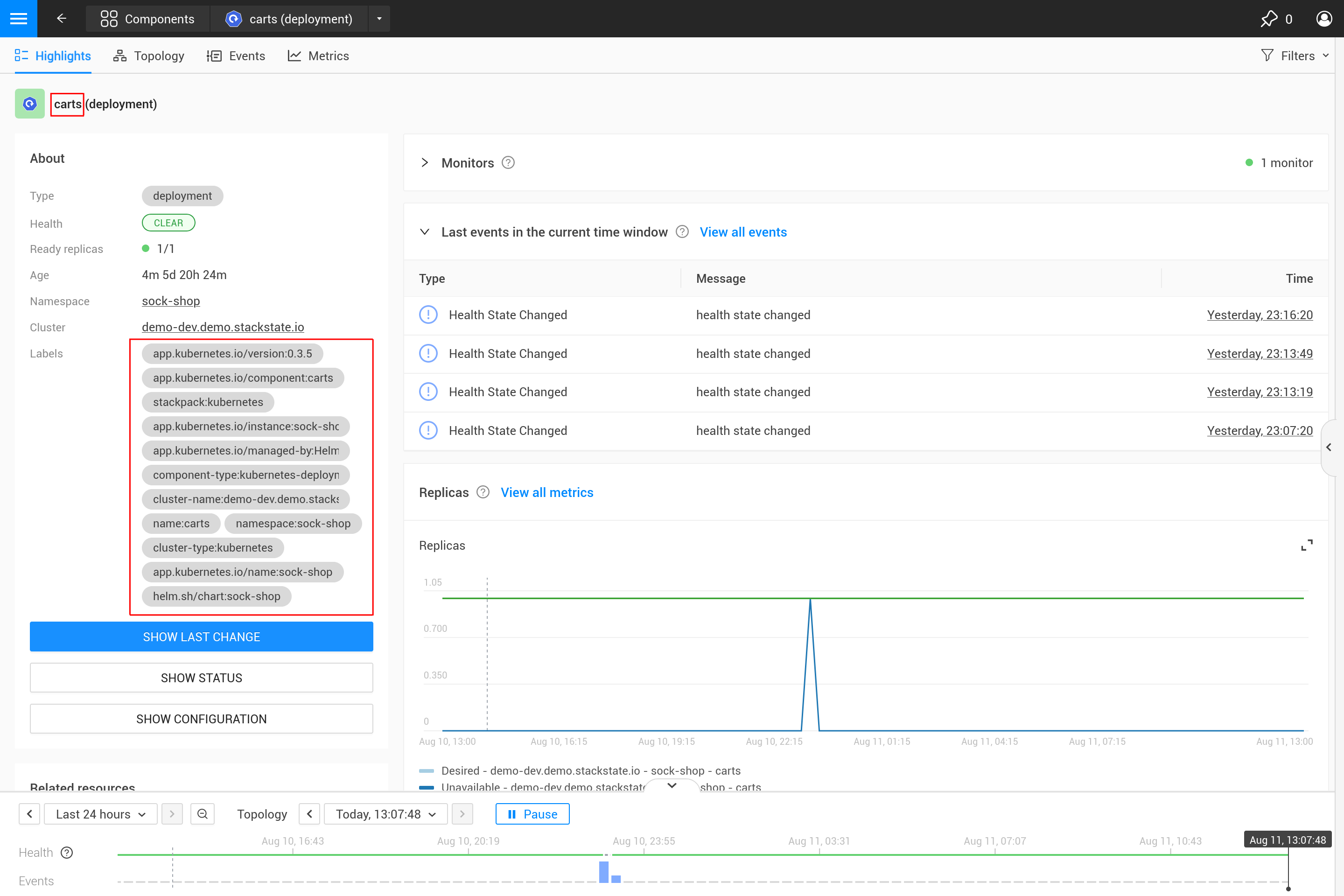 Component Highlights page that shows the labels and component name (both highlighted in red)