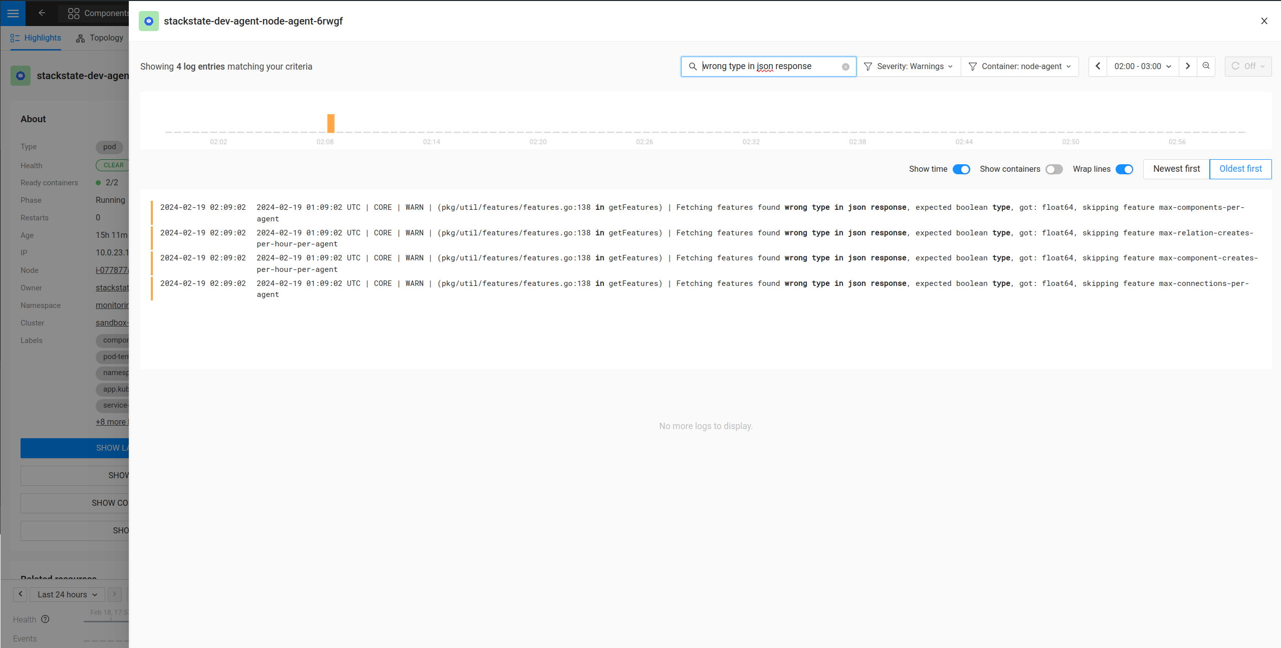 Kubernetes-Protokollansicht mit Filtern