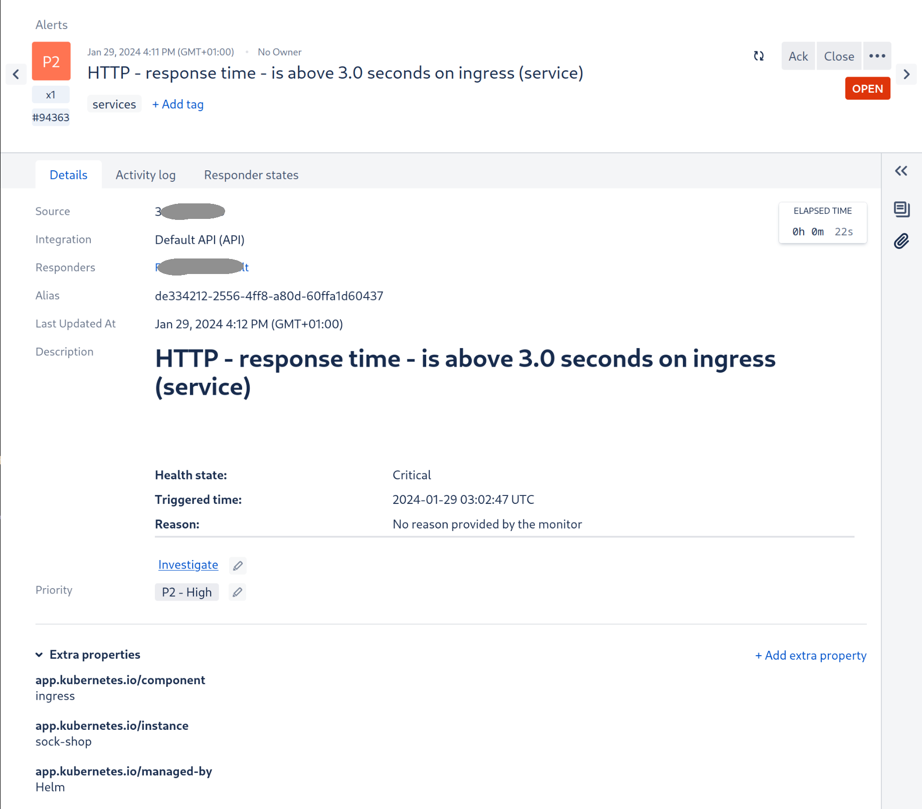 Opsgenie alert