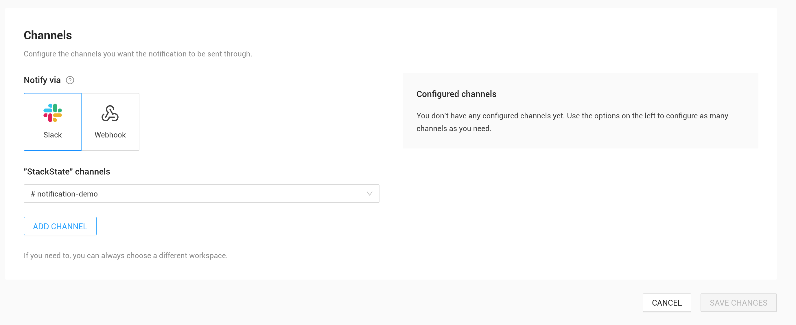 Select the Slack channel