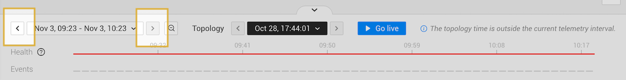 Click the time jumper arrows to move the telemetry interval backwards or forwards through time